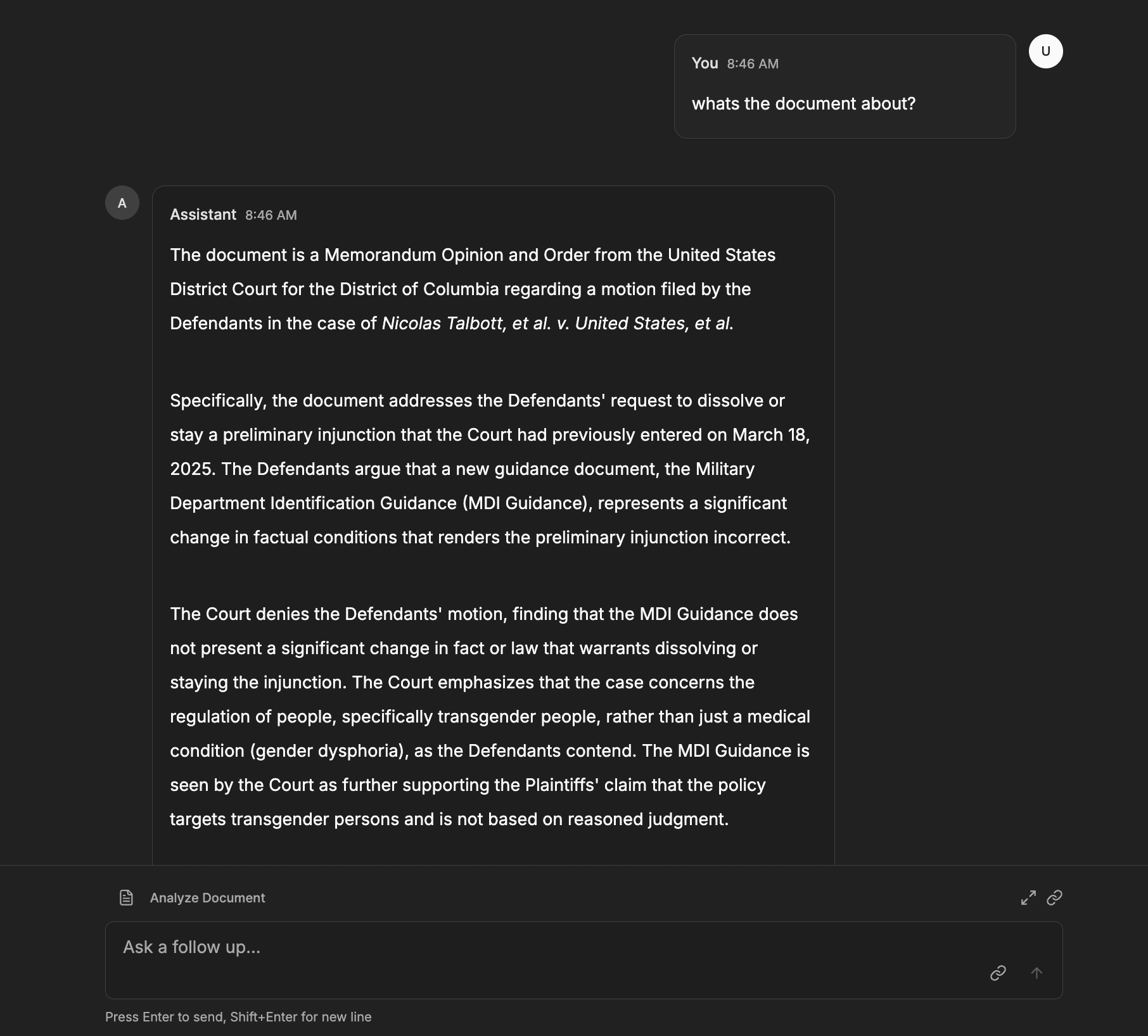 Interactive document chat interface with AI-powered Q&A